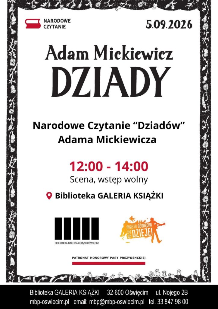 Narodowe Czytanie 2026 w Oświęcimiu. Biblioteka zaprasza na wyjątkowe spotkanie